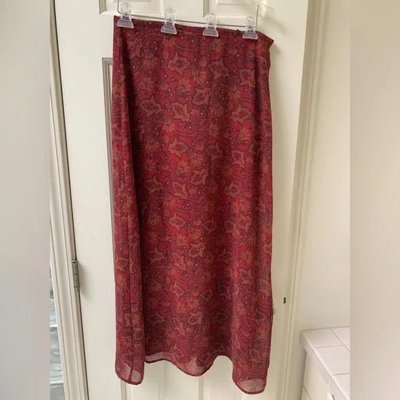 Compagnie Internationale Express Skirt-Rust Brown Paisley Pattern-Lined-7/8 - Picture 2 of 6